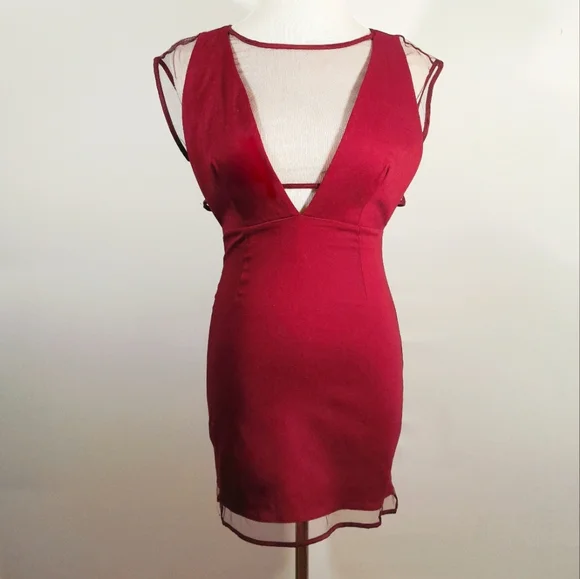 open lace back dress Esme Plunge Satin Maxi Dress - Red main image 1
